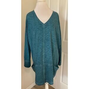 Soft Surroundings Large/ XL Washed Teal Tunic Cover Up V-Neck Pockets